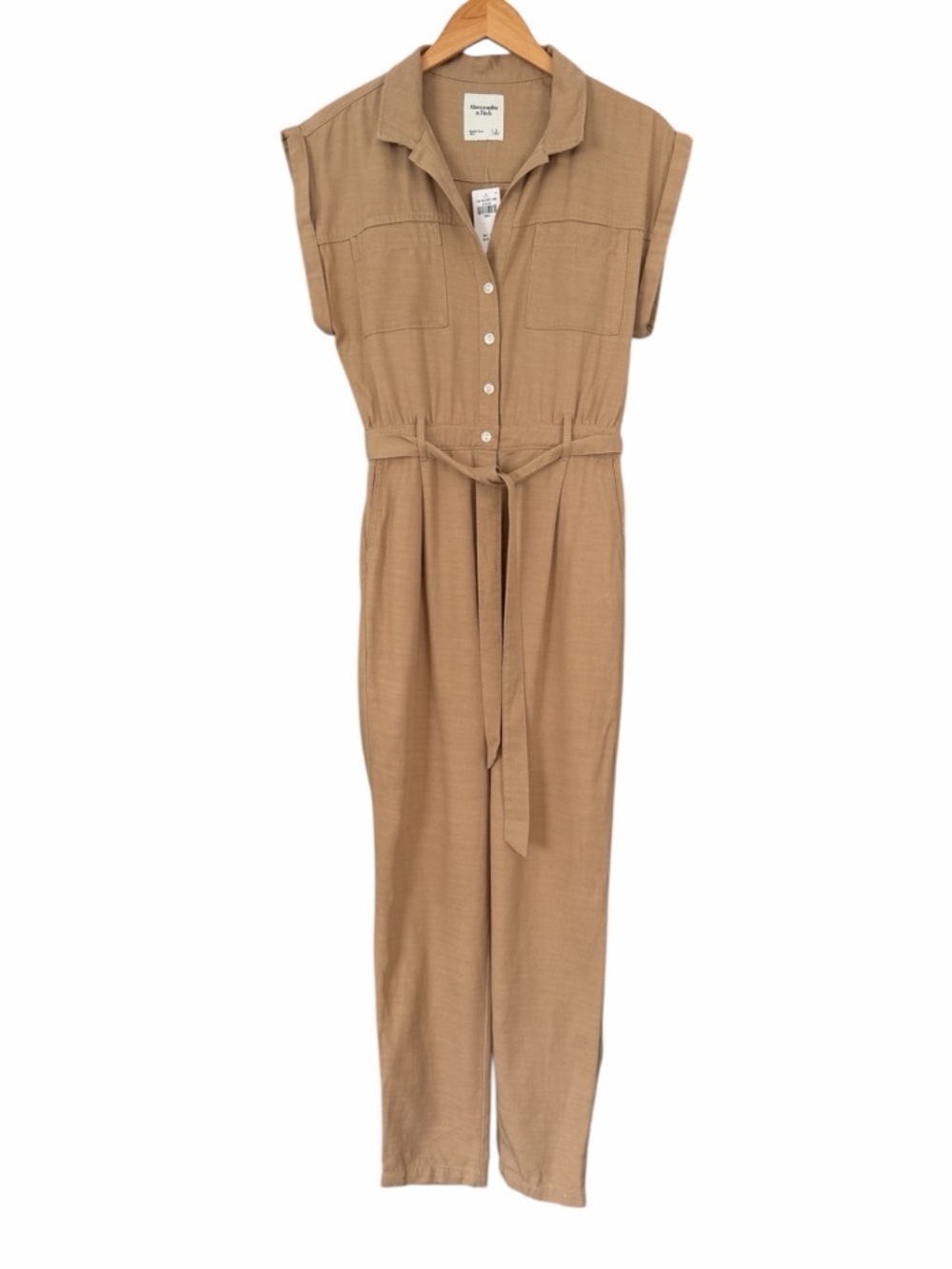 NWT ($100) Abercrombie & Fitch Tan Button-Front Utility Jumpsuit Sz S - Picture 7 of 10